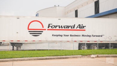 A Forward Air trailer at a United Airlines terminal