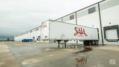 A Saia trailer at a loading dock