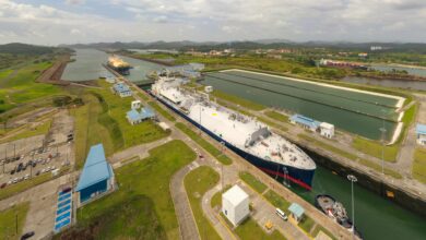 a photo of a ship transiting the Panama Canal