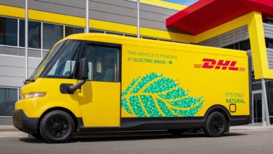 BrightDrop electric van in DHL wrapping