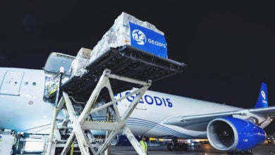 Geodis airplane being loaded with freight