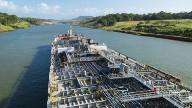 a photo of a tanker transiting the Panama Canal