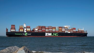 a photo of a Zim container ship