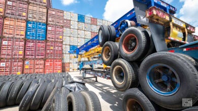 Stacked containers and chassis at the Port of Houston