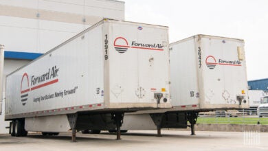 Two Forward Air trailers at a loading dock