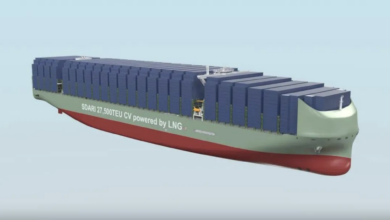 Image shows render of Ultra Large Container Carrier